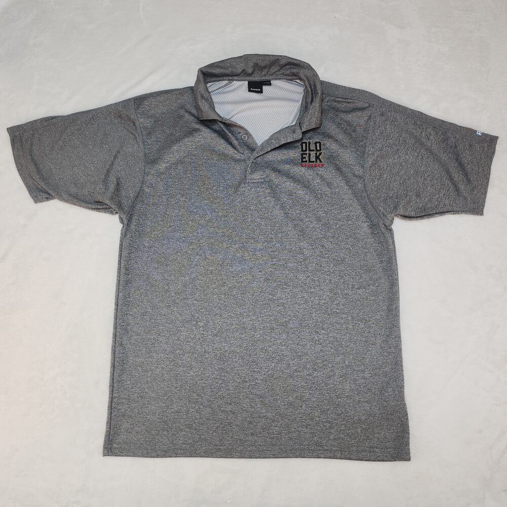 Old Elk Bourbon Shirt Mens Medium Gray Polo Embroidered Spirits Reebok Sport